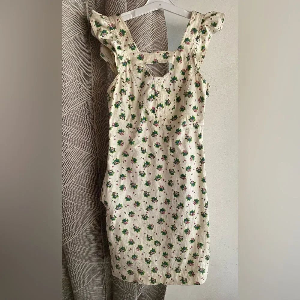 See By Chloé Cream Floral Mini Dress with Pink & Green Flowers Sz 2